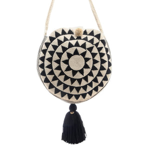 Round Geometric Black Wayuu Bag