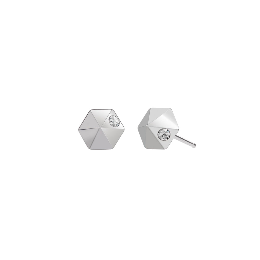Silver Hexagon Stud Earrings 