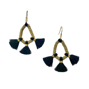 Black fringe tassel earrings