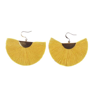 Yellow Fair Trade Tassel Fan Earrings 